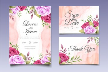 Wedding Invitation Card with Hand Drawn Floral Decoration