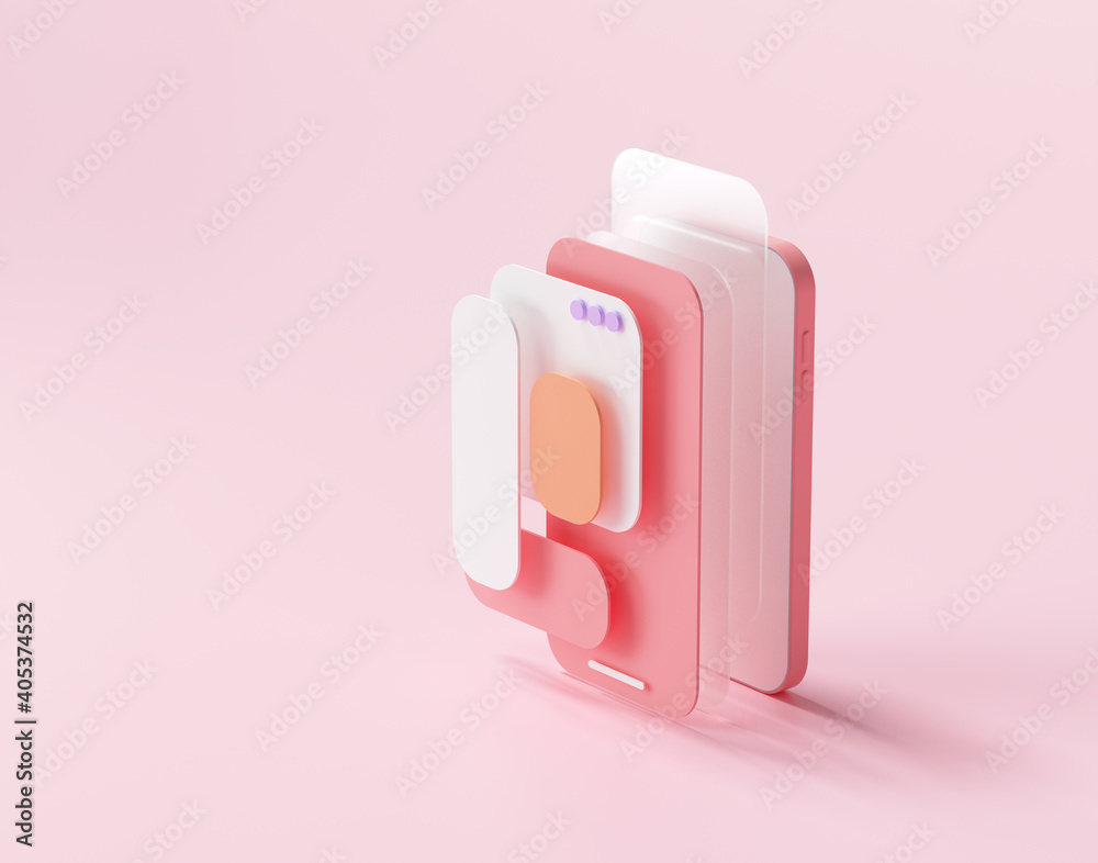 Poster 3d rendering mobile app development, ui-ux design concept. 3d render illustration