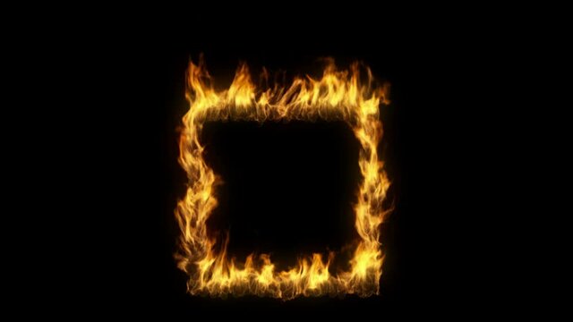 3D animation of a square shape on fire with alpha layer