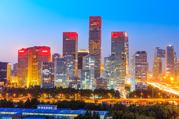 Modern city skyline and buildings in Beijing at night,China.