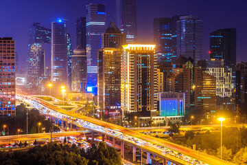 Fototapeta na wymiar Modern city skyline and buildings in Beijing at night,China.