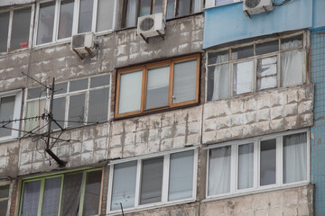 facade of an old multi storey panel house