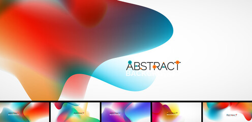 Set of fluid color abstract backgrounds. Blue, pink and other colors. Vector illustrations for placards, brochures, posters, banners and covers