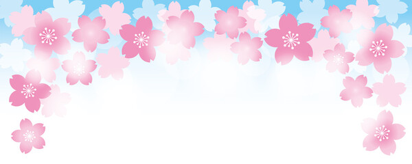 青空と鮮やかな桜の花の背景イラスト素材