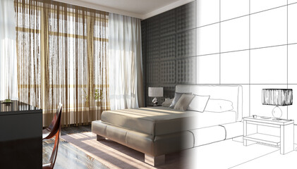 interior contour visualization, 3D illustration, sketch, outline