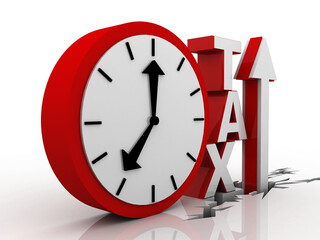 
3d illustration Tax Concept with percentage symbol near clock
