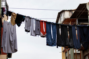 Clothes dry on a rope, Istanbul, Turkey. Beyoglu district.