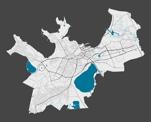 Detailed map of Tallinn city, Cityscape. Royalty free vector illustration.