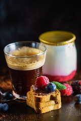breakfast with coffee and toasts