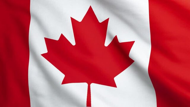 A closeup of the flag of Canada being illuminated by the sun, highly detailed 3D render animation of the flag waving the wind