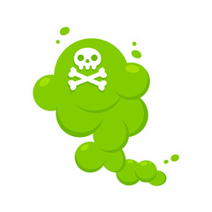 Smelling green cartoon fart cloud flat style design vector illustration with crossbone skull. Bad stink or toxic aroma cartoon smoke cloud isolated on white background.