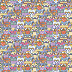 Seamless doodle owl pattern. Cute print for kids, scrap and other