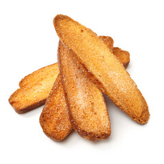 Slices toast bread on white background