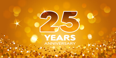 25 years anniversary vector icon, logo. Graphic design element with golden glitter