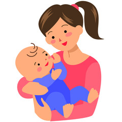 母親に抱っこされる笑顔の男の赤ちゃん