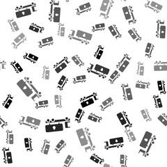 Fototapeta premium Black Tanker truck icon isolated seamless pattern on white background. Petroleum tanker, petrol truck, cistern, oil trailer. Vector.