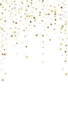 Festive pleasant confetti. Celebration stars. Sparse gold confetti on white background. Gorgeous festive overlay template. Vertical vector background.
