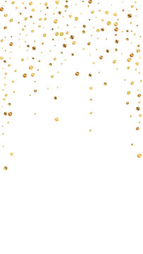 Festive pleasant confetti. Celebration stars. Sparse gold confetti on white background. Gorgeous festive overlay template. Vertical vector background.