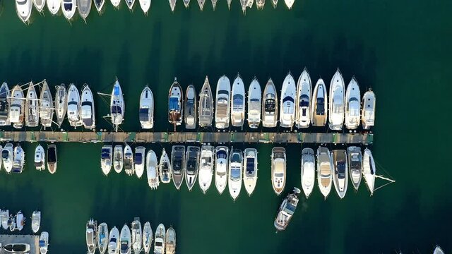 Moored yachts at jetty in Port Andratx, Mallorca, Spain