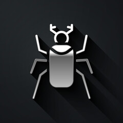 Silver Beetle bug icon isolated on black background. Long shadow style. Vector.