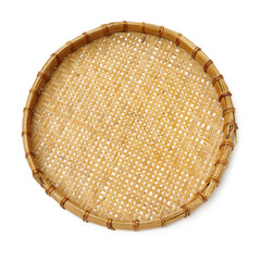 Bamboo basket hand made isolated on white background. Woven from bamboo tray.