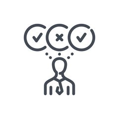 Personal rating line icon. Business person evaluation with checkbox vector outline sign.