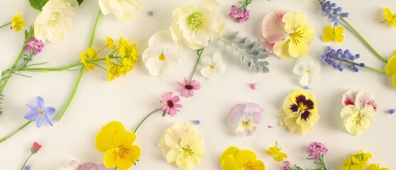 カラフルな黄色い花 春の花の花びら 背景素材 白背景 Wall Mural Yurisyan