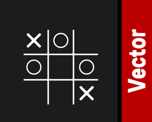 White Tic tac toe game icon isolated on black background. Vector.