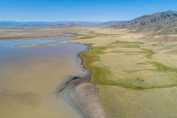 epic mountain lake, aerial photography