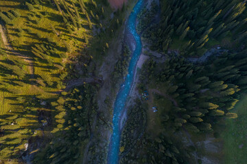 Fototapeta na wymiar river in a mountain gorge, aerial photography
