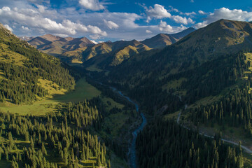 river in a mountain gorge, aerial photography