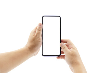 Man holding a black-edged smart blank phone in both hands