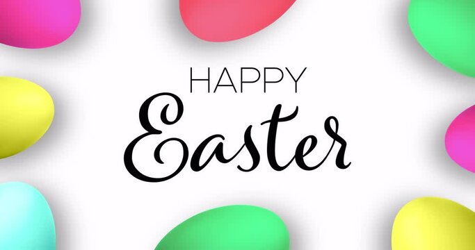 Happy Easter Animated Handwritten Text With Colorful Eggs Isolated on White Background