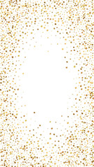 Festive modern confetti. Celebration stars. Gold confetti on white background. Fascinating festive overlay template. Vertical vector background.