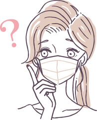 疑問に思うマスクをつけた女性のイラスト素材