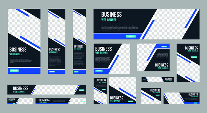 Set of profesional business banner with image space and standard size for website. ad banner template design.