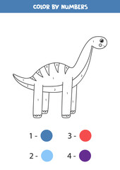Color cartoon dinosaur diplodocus by numbers. Counting game.
