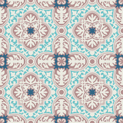 Portugal Arabesque Flower Tile Vector Seamless Pattern