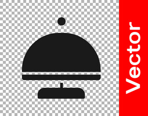 Black Covered with a tray of food icon isolated on transparent background. Tray and lid sign. Restaurant cloche with lid. Vector.