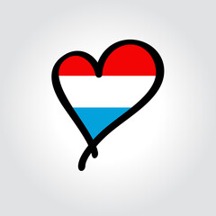 Luxembourg flag heart-shaped hand drawn logo. Vector illustration.
