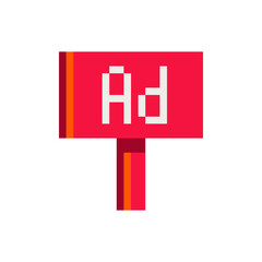 Billboard pixel art icon, signboards. Isolated vector illustration. Design for logo, mobile app, website.