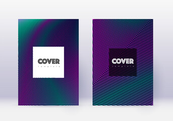 Hipster cover design template set. Neon abstract lines on dark blue background. Cool cover design. Popular catalog, poster, book template etc.