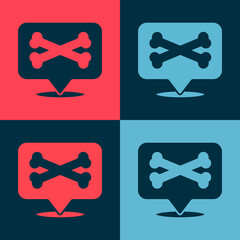 Pop art Location pirate icon isolated on color background. Vector.