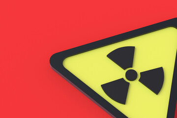 Sign of radiation hazard on red background. Triangle form. Warning symbol. 3d rendering