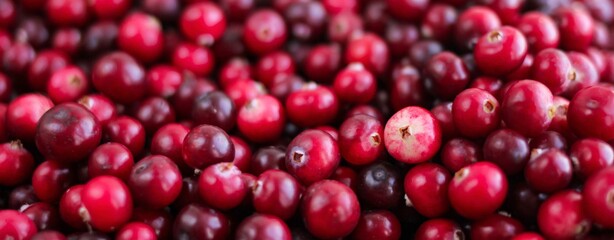 Ripe fresh cranberries as natural, food, berries banner.