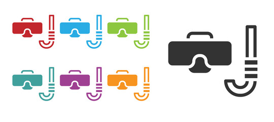 Black Diving mask and snorkel icon isolated on white background. Extreme sport. Diving underwater equipment. Set icons colorful. Vector.