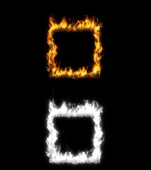 3D illustration of a square shape on fire with alpha layer