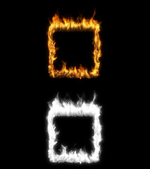 3D illustration of a square shape on fire with alpha layer