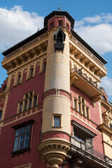 Facade of a michelin-starred restaurant in old Prague