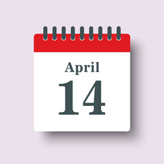Icon day date 14 April, template calendar page